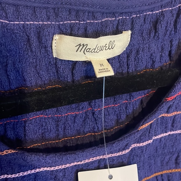 NWT Madewell | Rainbow Stitch Smocked Tank Top | Blue | Size Medium - Picture 3 of 6